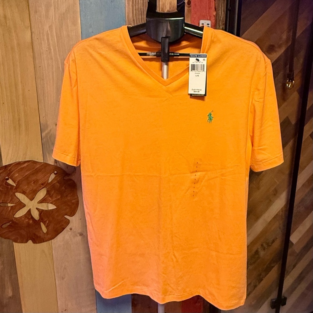 Polo Ralph Lauren Men’s V-Neck T-Shirt – Size Large – Orange 🌟 NWT​